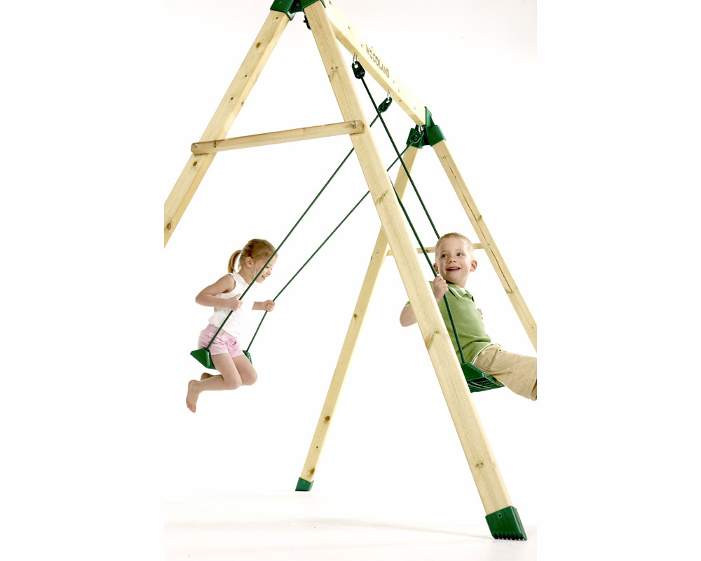 Sturdy, versatile and using wood from sustainable forests, this traditional double wooden swing offe