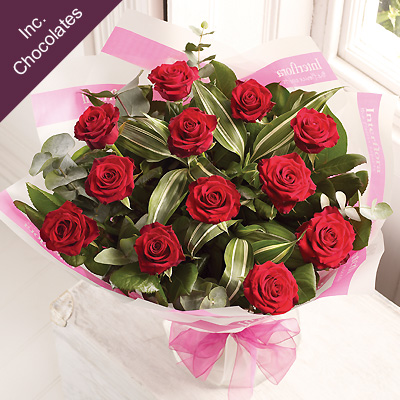 Unbranded Dozen Red Rose Hand-tied with Chocolates