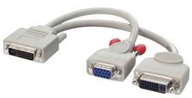 This splitter cable enables a computer  which support simultaneous digital and analogue video output