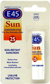 The E45 Sunstick uses non-irritant, mineral-based