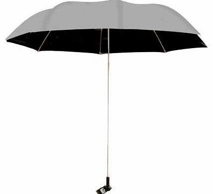 The Eazy-Shade is a clamp-on umbrella/sun shade with a UV protective metallic silver coating and black underside to prevent ground-reflected UV exposure (UPF 50+). It is height adjustable and the angle-adjustable clamp will expand to fit up to 3.2cm 