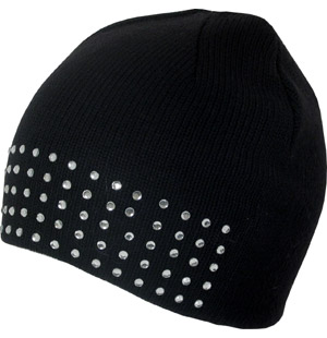 Knitted hat with diamante row detail. The Ediah acrylic hat will keep you warm on those windy and co