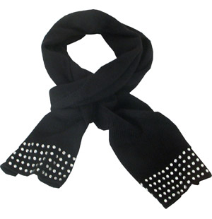 Knitted scarf with diamante row detail. The Edias acrylic scarf will keep you warm on those windy an
