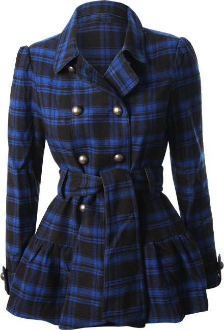 Military style double breasted woven check jacket with skirt and belt detail