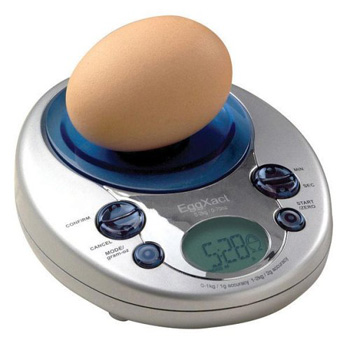 Weigh your egg with the Eggxact scales and you will be given the precise cooking time for a soft,