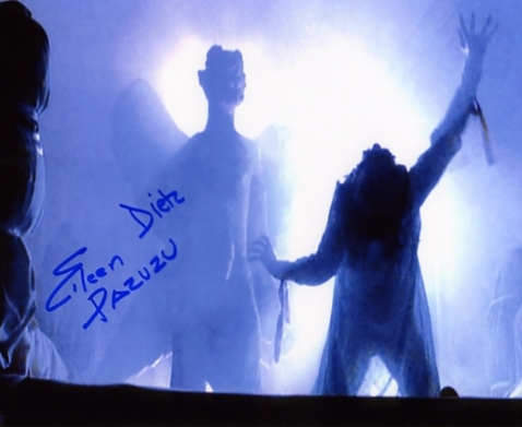 A colour photograph of Eileen Dietz as Pazuzu in the 1973 film The Exorcist - signed in blue pen