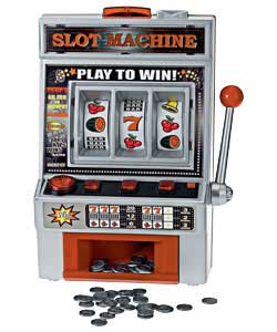 A great mini electronic slot machine that at the pull of an arm, lights up and has all the familiar 