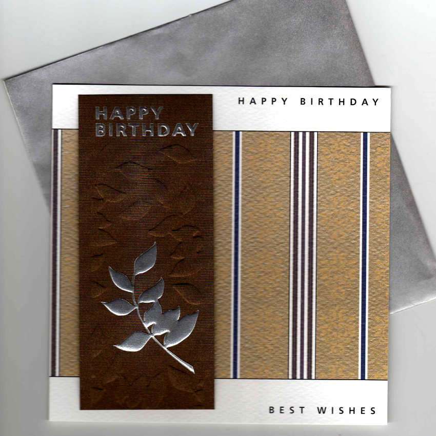 Elegant Happy Birthday Card in contemporary browns with leaf detail