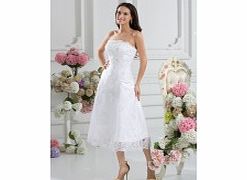 Unbranded Elegant Strapless Satin Lace Tea-length Wedding