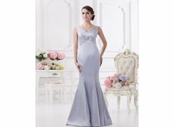 Unbranded Elegant Terse V-neck Satin Floor-length Evening