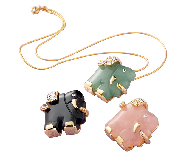 Unbranded Elephant Pendant/Brooch Pink Quartz