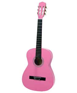 3/4 size (36in) junior classic guitar in pink. Plywood fretboard. Fitted with nylon strings.