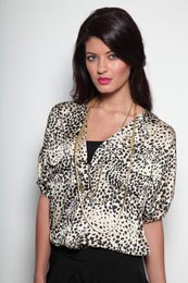 Unbranded Eliza Animal Print Large Collar Satin Look Blouse