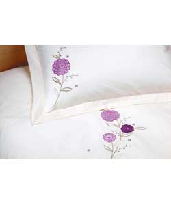 Embroidered Flower Single Duvet Set - Mauve
