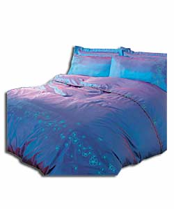 Embroidered Taffeta Double Duvet Cover/Pillowcase - Blue