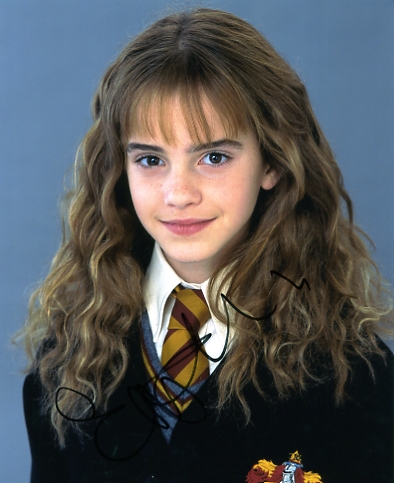 Terrific colour photograph of the Harry Potter star which has been signed by Emma Watson in black