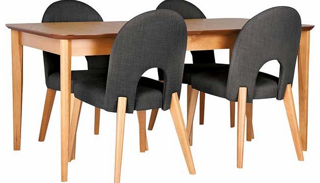 Give your dining a sophisticated edge with this dining table with chairs from the Emmett collection. This table comes with an integral extension that adds 45cm to the length. and 4 chairs that have solid wood frames upholstered in charcoal fabric. Th