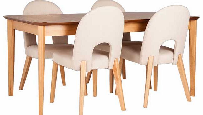 From the Emmett collection. this dining table with chairs will bring a sophisticated edge to your home. This wood effect table comes with an integral extension that adds 45cm to the table. and 4 chairs that have solid wood frames and are upholstered 