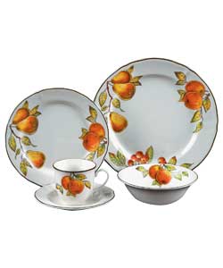 4 place settings.Traditional English orchard fruits design with a green band.Set includes 4 dinner p