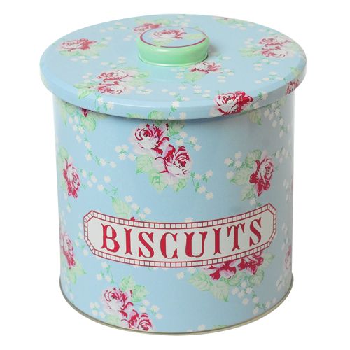 English Rose design `Shabby-Chic` Vacuum Seal Biscuit Tin    In Metal. h17.5cm x d17cm    Keep your