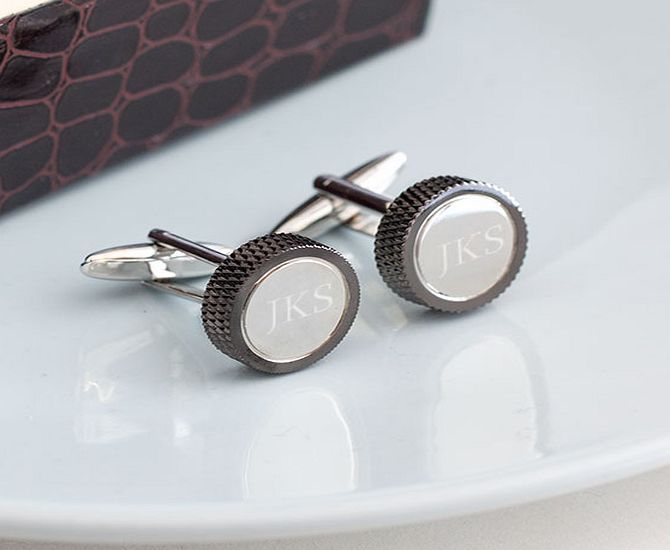 Unbranded Engraved Textured Edge Round Cufflinks in
