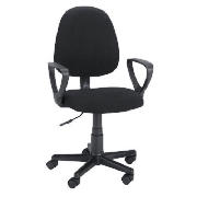 This office chair has an ergonomic design for extra comfort. It has Black Plastic arms with a black 