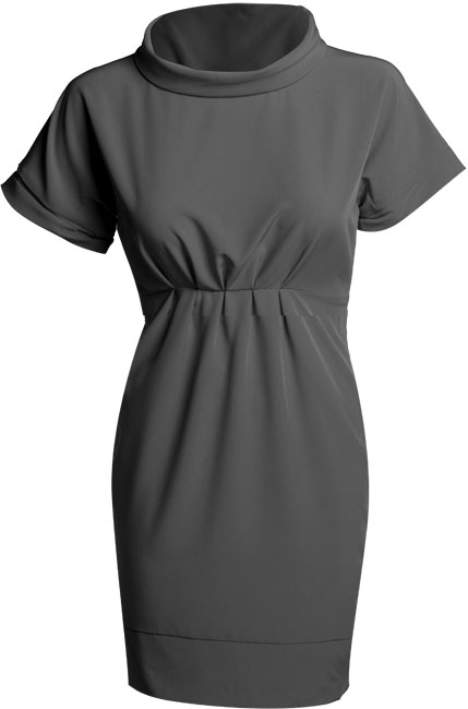 Pleat front cowl neck tunic dress with turn up cap sleeves. 96 Polyester 4 Elastane. 95cm at back