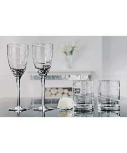 Unbranded Etched Ribbon 8 Piece Wine Glass and Tumbler Glass Set