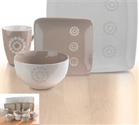 Ethos 16 Piece Coffee And Cream Daisy Square Dinner Set