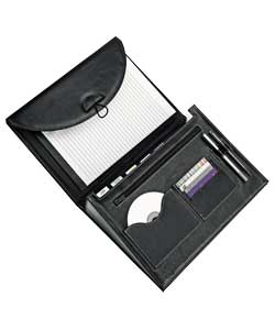7 pocket expanding file with tabs.A4 writing pad.CD holder.Business card holder.Pen holders.Secure z