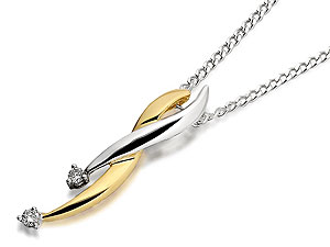 Unbranded Exquisite-9ct-Gold-Silver-and-Diamond-Raindrops-Pendant-and-Chain-066502