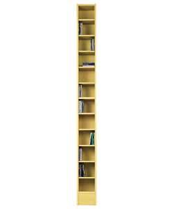 Beech multimedia tower with 11 shelves, 10 of which are adjustable. Holds up to 180 CDs or 80 DVDs o