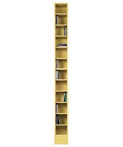 Beech multimedia tower with 11 shelves, 10 of which are adjustable. Holds up to 180 CDs or 80 DVDs o