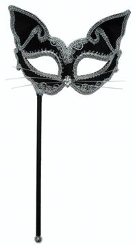 Unbranded Eyemask: Silver / Black Cat on Stick
