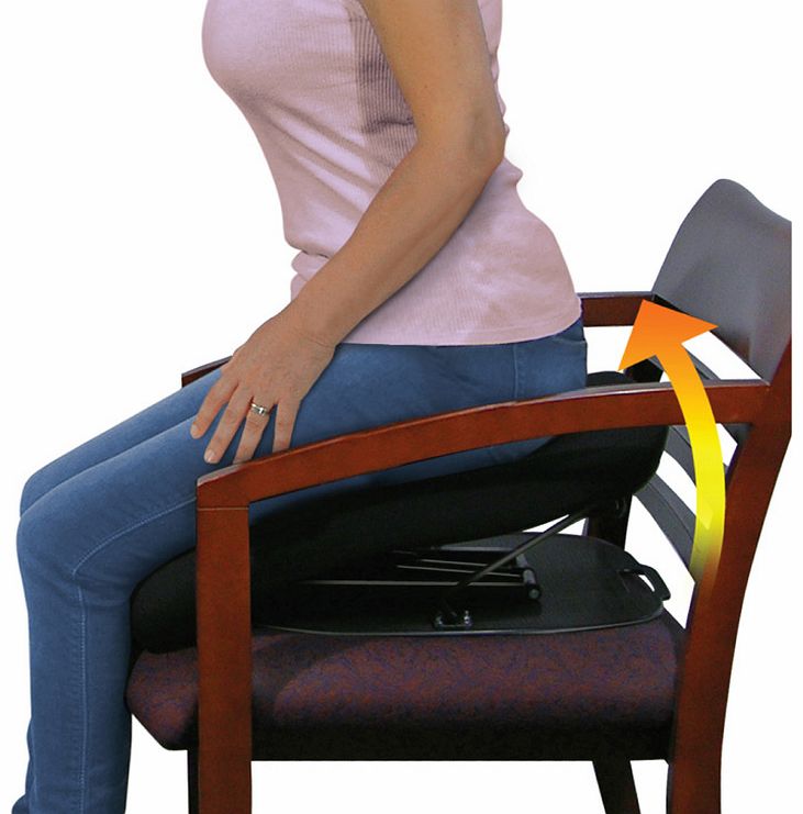 EZ Boost Seat. Gently lifts and tilts user forward to their feet. Great for arthritis, weak muscles and post-surgery. Inexpensive alternative to motor rise armchairs. Travel-handle makes is portable and flexible.