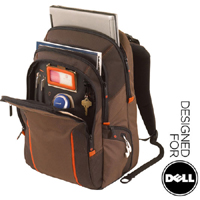 The Facets Brown/Orange Backpack from Targus is an ideal laptop case with ample storage and versatil