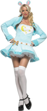 The Adult 3 Piece Aqua Cuddly Bear Costume includes a dress, shrug and headpiece.