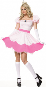The Adult 3 Piece Pink Princess Costume includes a jewelled dress, crown and gloves.