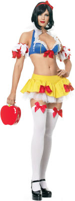 The Adult 4 Piece Snow Princess Sexy Costume includes a headband, underwire bra top, puffed sleeves 