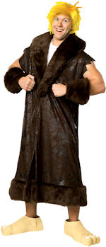 Adult Barney Rubble costume includes coats, cuffs, wig and shoe covers.