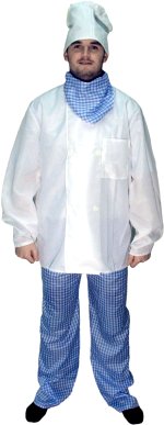 Includes jacket, trousers, neck tie and hat.