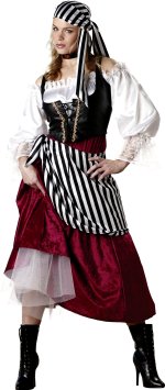 Includes dress, lace-up vest, petticoat, sash, bandana and choker.