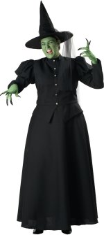Includes full length gown, tulle petticoat, hat with tulle sash and stick-on black fingernails.