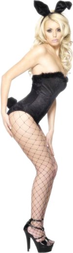 Includes leotard with fur trim, ears and tail.