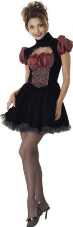 Costume includes dress with ruffled skirt.