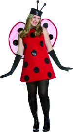 Generously cut novelty Ladybird costume.