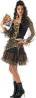 Includes top, skirt, hip wrap, bandana and tarot cards.