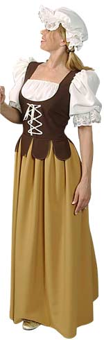Deluxe medieval wench costume includes dress with attached blouse.