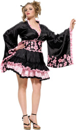 The fuller figure Adult 3 Piece Cherry Blossom Costume includes a top, skirt and waist cincher with 