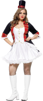 The full figure Adult 2 Piece Toy Soldier Costume includes a dress with gold button accents and top 